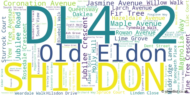 A word cloud for the DL4 2 postcode